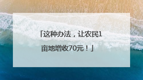 这种办法，让农民1亩地增收70元！